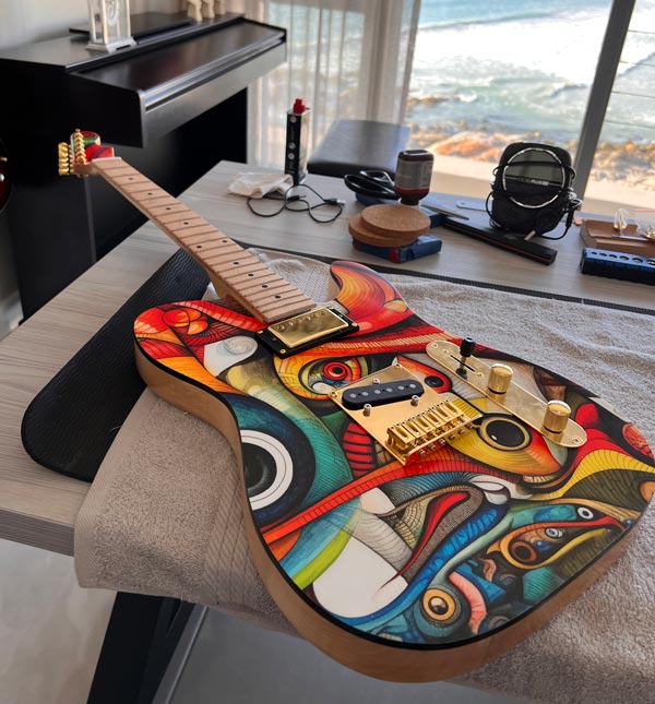 Guitar skin on telecaster guitar